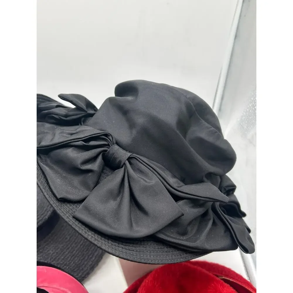 Vintage Hat Lot of 5 Retro Bow Wide Brim Dress Church Formal Hats Bows Costume
